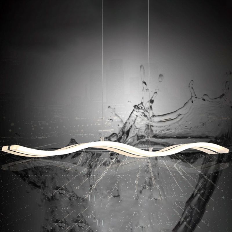 Stainless-Steel LED Island Light in Modern Simplicity Acrylic Linear Hanging Lamp for Dining Room