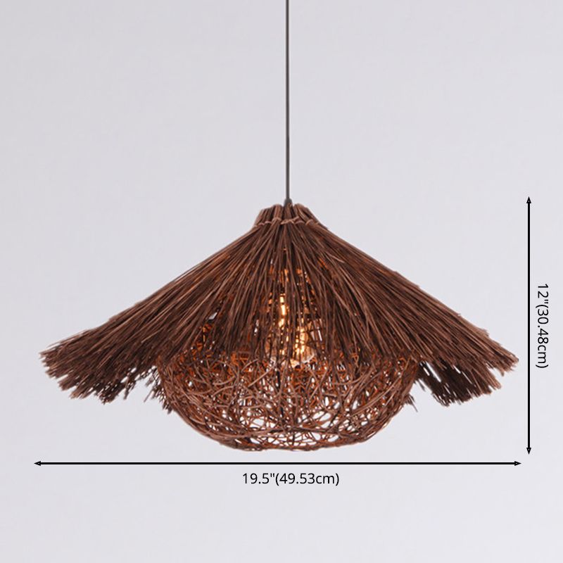 Asian Hand Twisted Ceiling Pendant Lamp Rattan 1 Light Ceiling Lamp