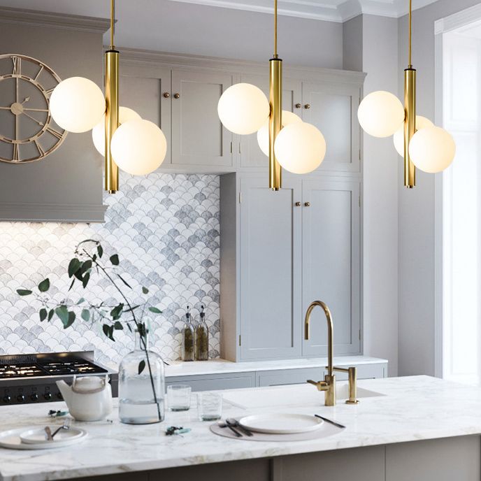 Moderno lampadario lineare minimalista lampadario sferico in vetro smerigliato 3 lampadario soffitto leggero