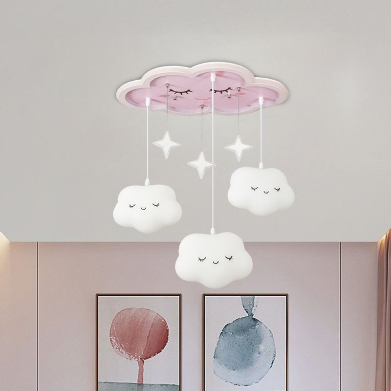 Kids Sweet Dream Cloud Ceiling Lighting Acrylic Children Bedroom LED Flush Mounted Light with Draping in White