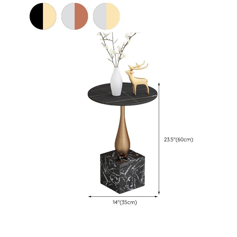 Modern 13.77" Wide End Table Round Stone Top Pedestal Side Table