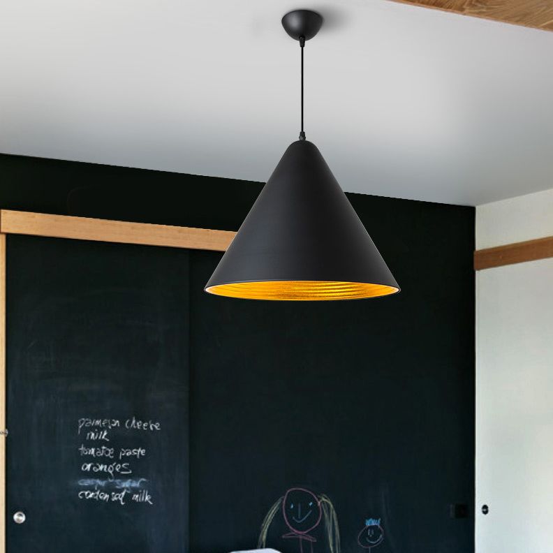 Black and Gold Inner Geometric Pendant Industrial Retro Metal 1-Light Bistro Hanging Light