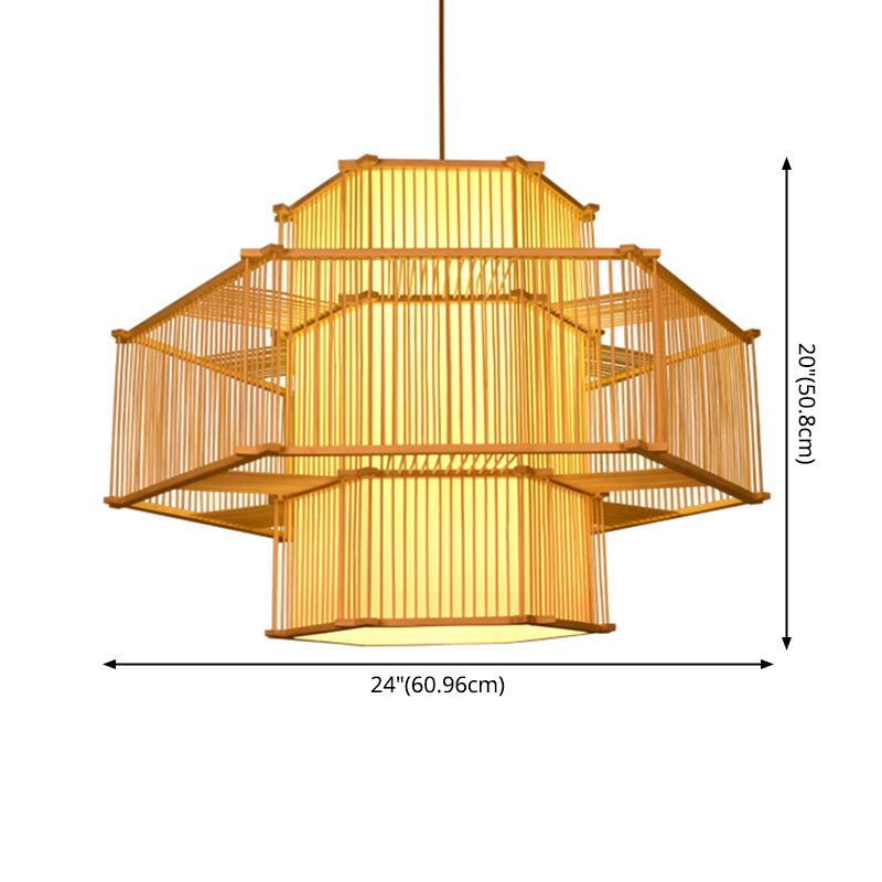 Bamboo Asia Pendant Light 1-Light Beige Hanging Ceiling Light for Tea Room