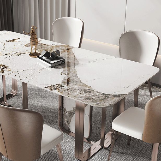 Traditional Luxury Dining Table Sintered Stone Rectangle Dining Table with Rose Gold Frame