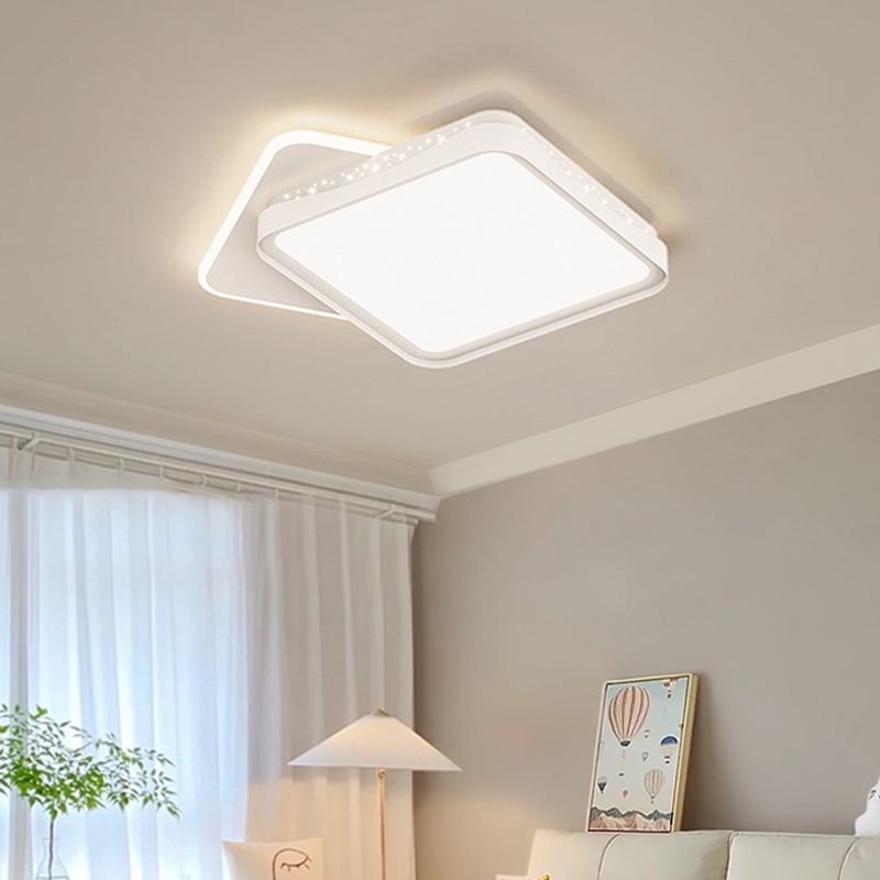 Modern LED Flush Mount Metal Geometric Shape Ceiling Light with Acrylic Shade for Bedroom