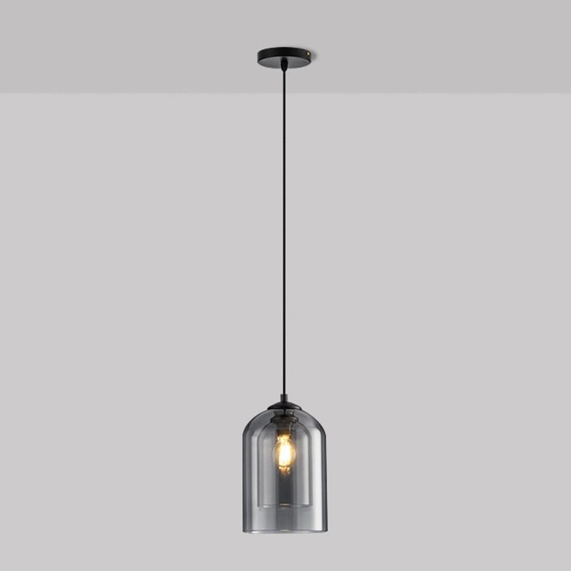 Double Glass Bell Hanging Lamp in Modern Concise Style Lacquered Iron Pendant Light for Bedroom