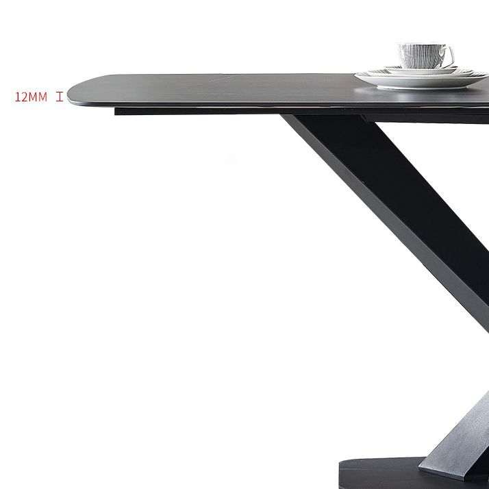 Modern Style Blak Slate Dining Table Rectangular Formal Dinette Set with Metal Base