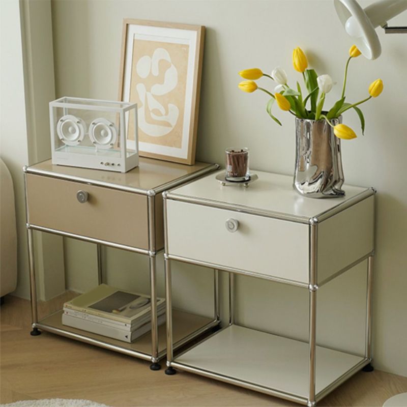 Modernistic End Slide Table Metal with Storage 4 Legs Living Room Corner Table