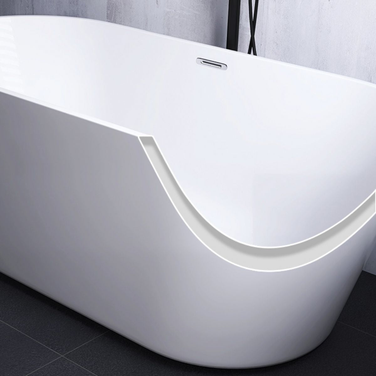 Modern White Stand Alone Bathtub Oval Acrylic Soaking Bathtub without Holes