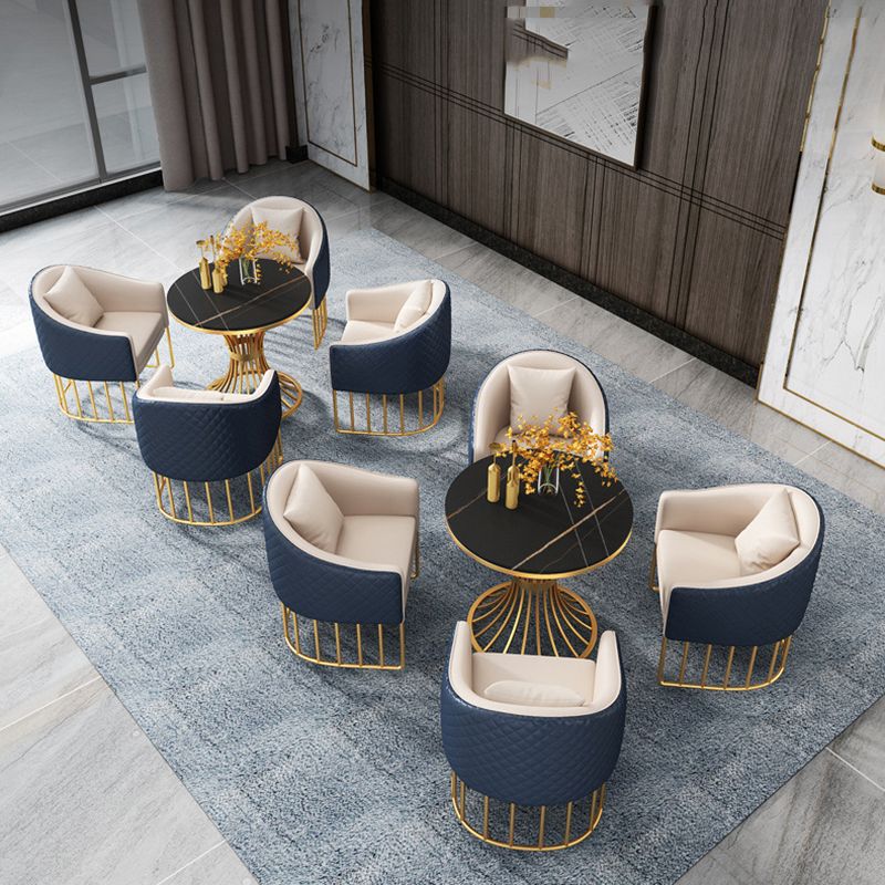 Metal Traditional Luxury Round Table Sintered Stone Table with Pedestal