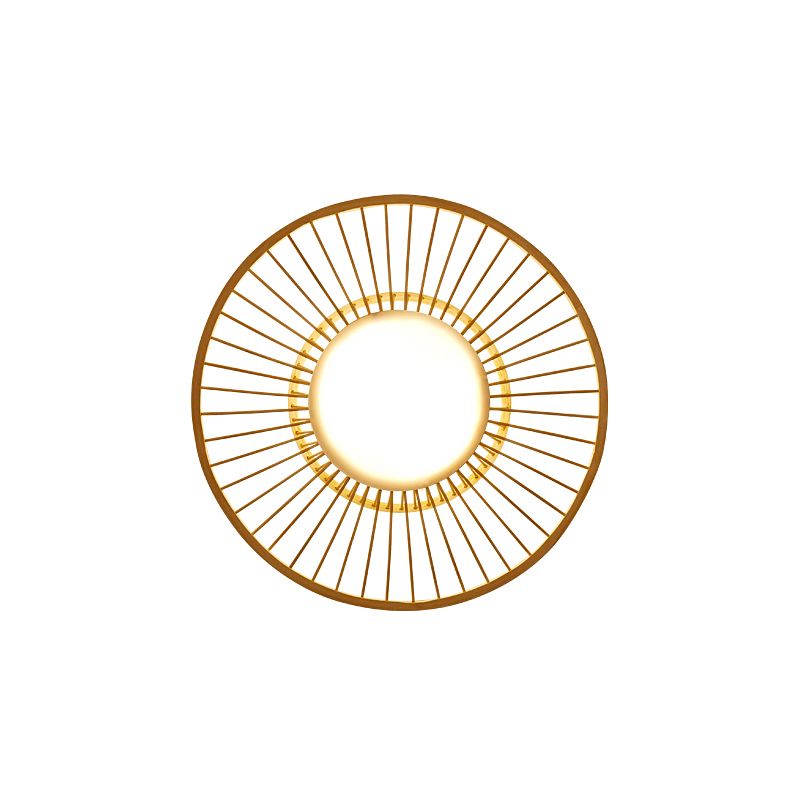 Wheel Shaped Living Room Wall Mount Light Bamboo Simplicity LED Wall Lighting in Wood