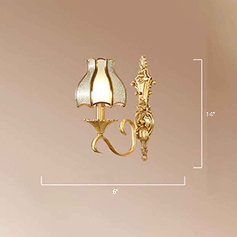 Brass Bud Wall Mount Light Traditional Beveled Glass Living Room Wall Light Fixture