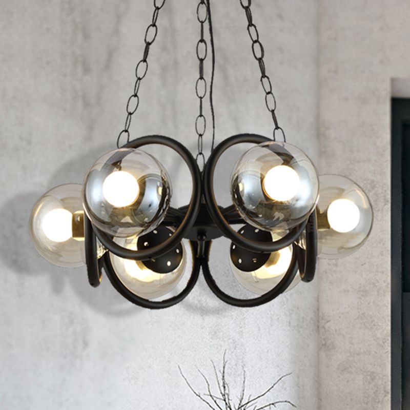 Black Ring Chandelier Lamp Verre transparent industriel Verre 6-Light Light Hanging Light With Globe Shade