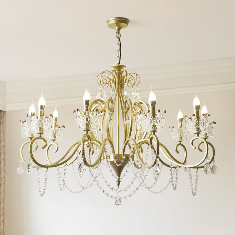 Traditional Crown Chandelier Lighting Crystal Pendant Light with Metallic Candlestick