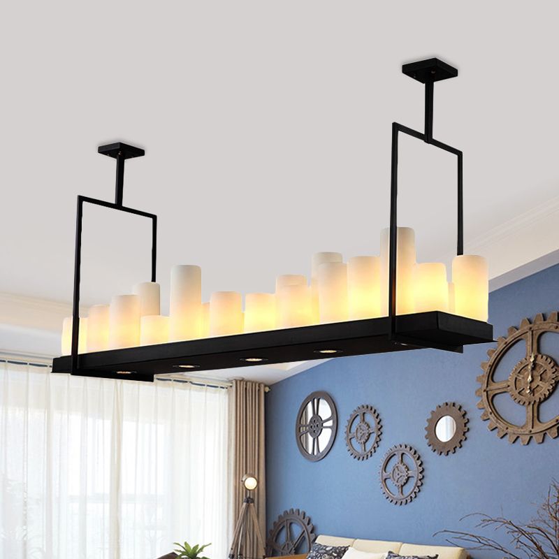 8/12/16 Lights Island Pendant Light Traditional Barrel Frosted Glass Hanging Lamp in Black for Dining Room