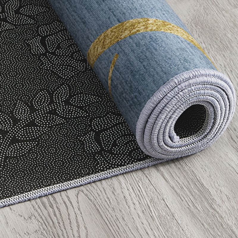 Blue Tone Causal Indoor Rug Polyester Blooming Effect Carpet Washable Rug for Home Decoration
