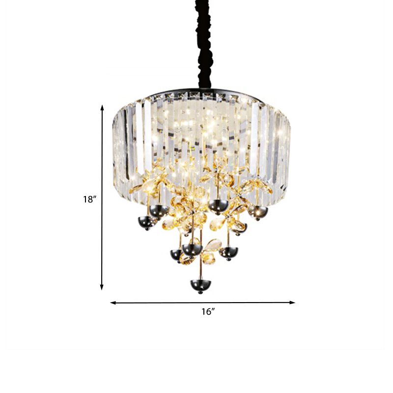 Strip kristallen led hangende kroonluchter hedendaagse heldere drum woonkamer drop lamp met binnenste bloemtak decor