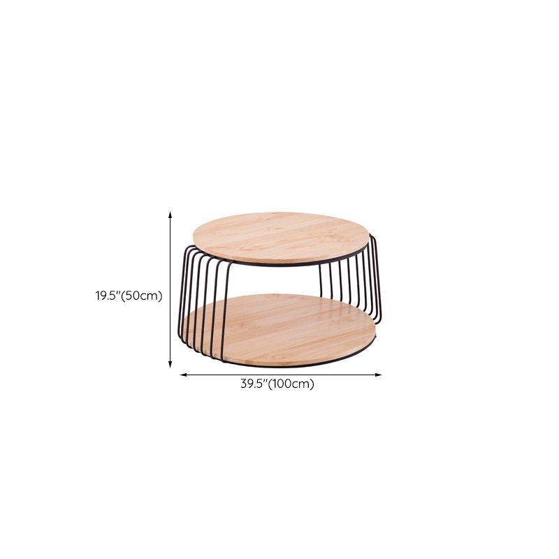 Nordic Solid Wood Round Coffee Cocktail Table with Floor Shelf
