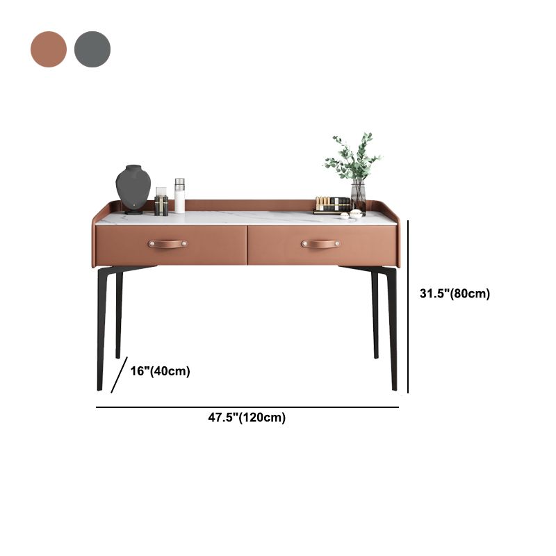 Faux Leather Vanity Desk and Stool in Orange/Grey Dressing Table