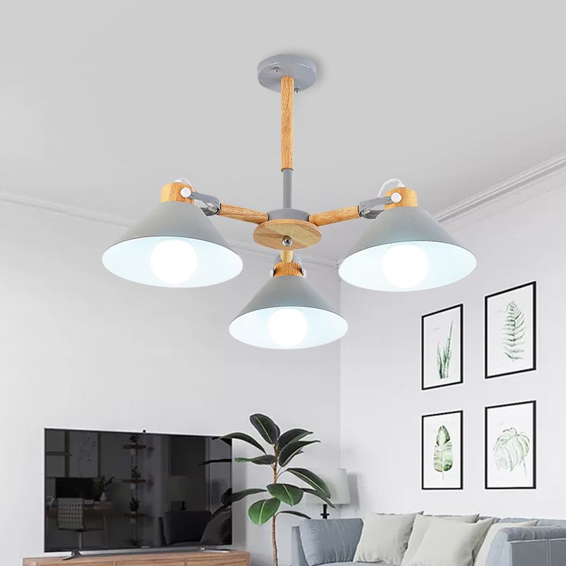 Metal Wood Cone Hanging Pendant Lights 3 Lights Chic Modern Hanging Lamp for Hallway