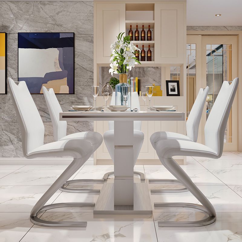 Luxury Artificial Wood Dining Table Rectangle White Table with Metal Pedestal