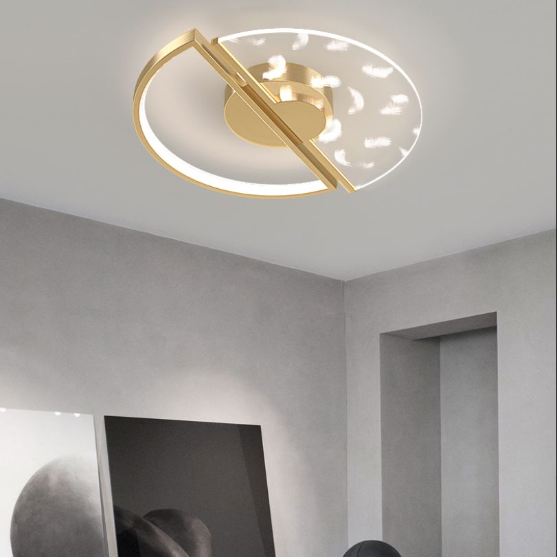 Acrylic Feather LED Flush Mount in Modern Luxury Style Iron Circular Ceiling Light for Bedroom