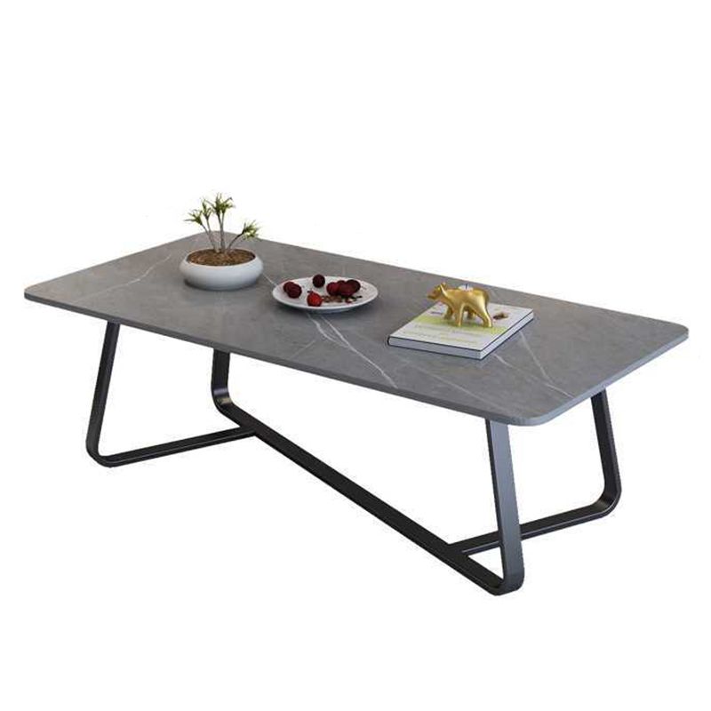 Cross Legs Stone Top Cocktail Table, 15.75" H Rectangular Coffee Table