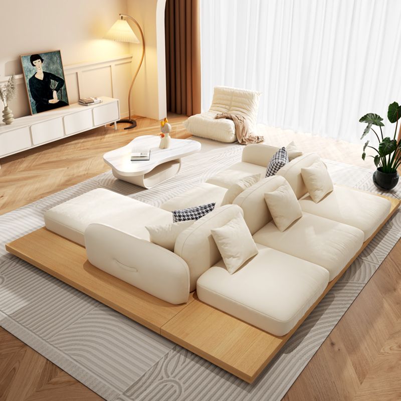 Contemporary Velvet Sectional Sofa with Pillows Back and Square Arms