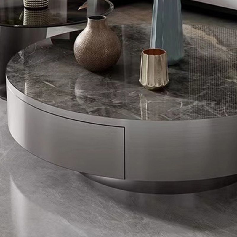 Modern Gray Cocktail Table Round Glass / Slate Coffee Table