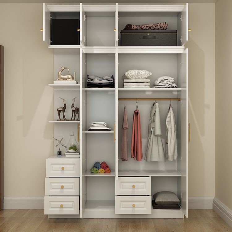 Contemporary White Storage Cabinet Hinged Door Cabinet with Drawers