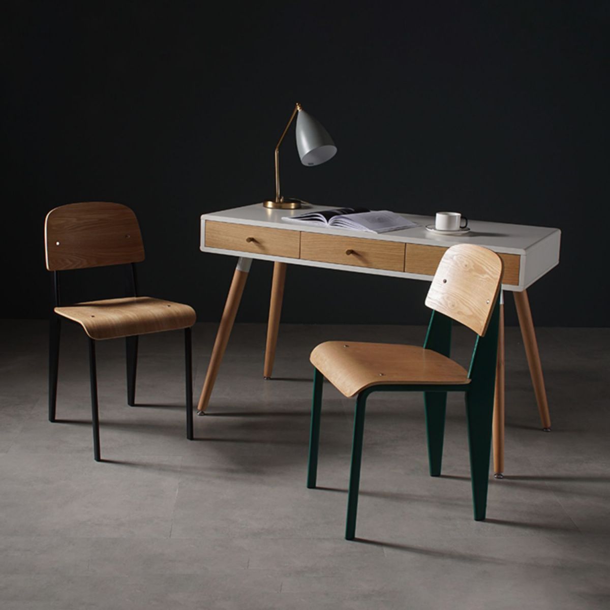 Industriële stijl metalen benen eetkamerstoelen open achterste zijkant voor thuis