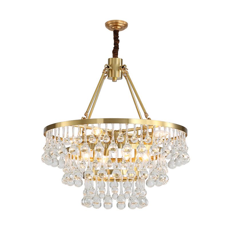 Brass Tiered Chandelier Light Fixture Contemporary Crystal Orbs LED Hanging Lamp for Living Room