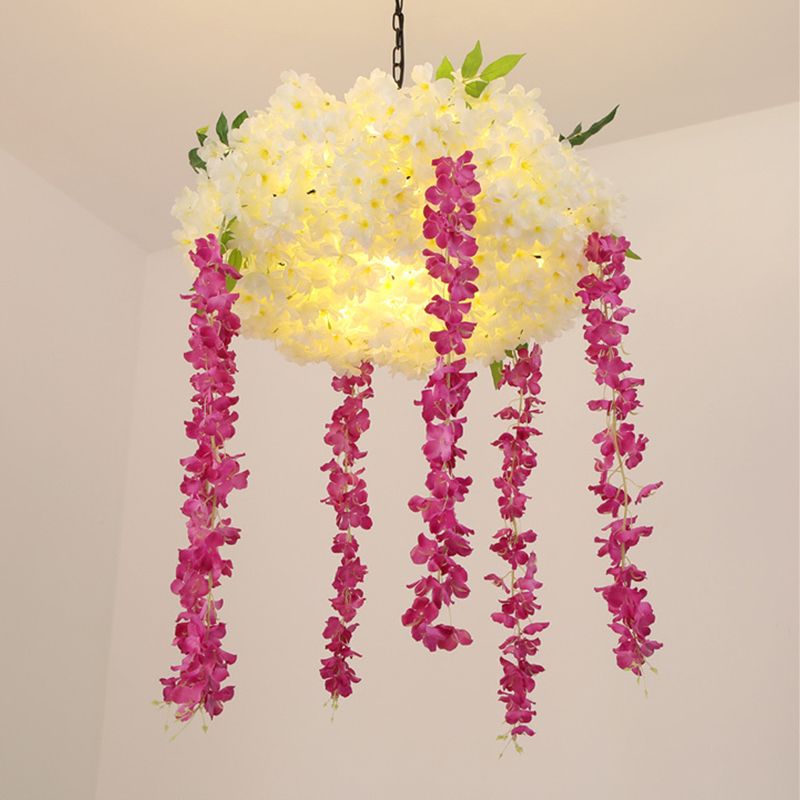 18"/25.5" Wide Rose Red 3 Heads Pendant Chandelier Industrial Metal Flower Decoration Hanging Light Kit