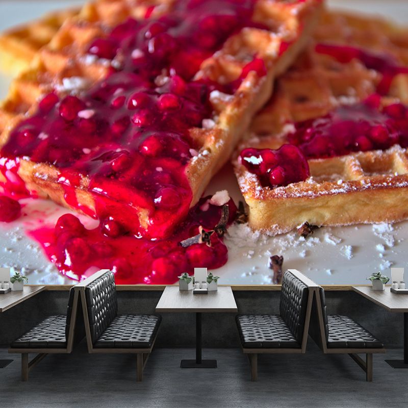 Customized Wall Mural Dessert with Waffle Pattern Mildew Resistant Wallpaper Commerce Shop