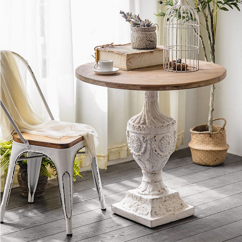 Solid Wood Pedestal Round Rustic Distressed Living Room End Table
