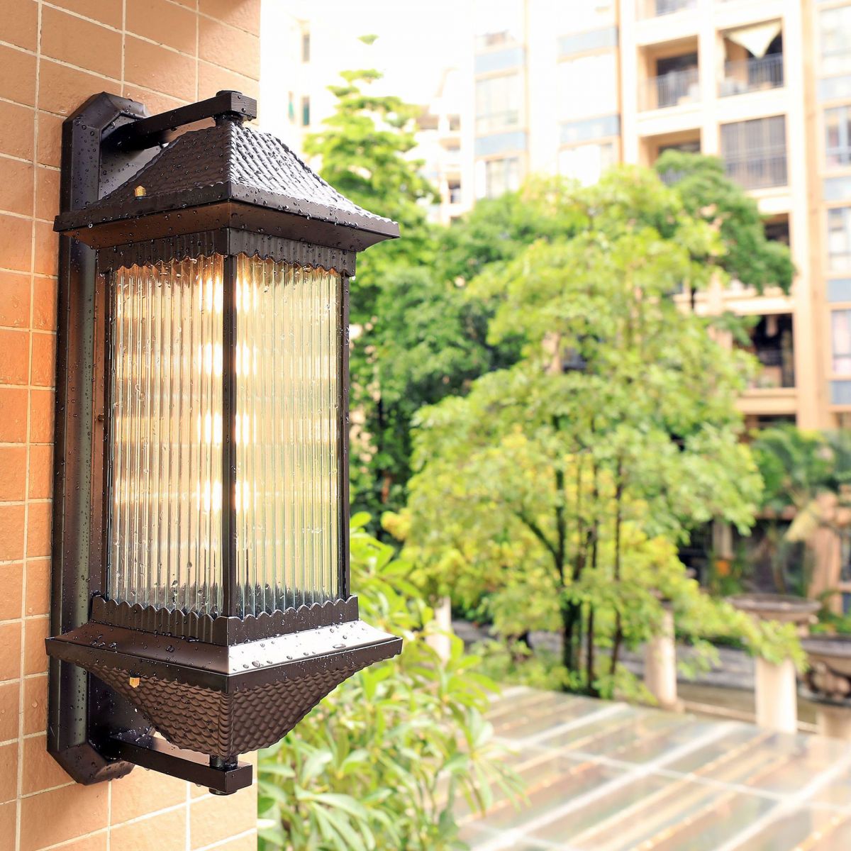 1 lamp Cuboïde SCONCE LICHTING Rustieke donkere koffie Distbaar geribbelde glazen wand gemonteerd lamp, 9 "/10" breed
