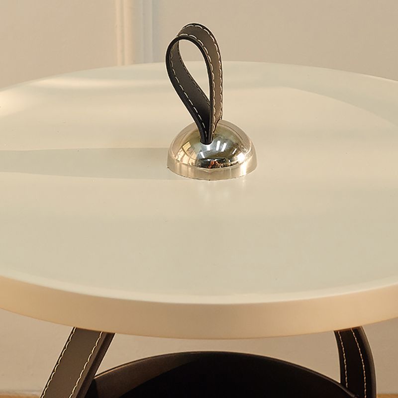 Contemporary Round Side End Table Leather Pedestal End Table