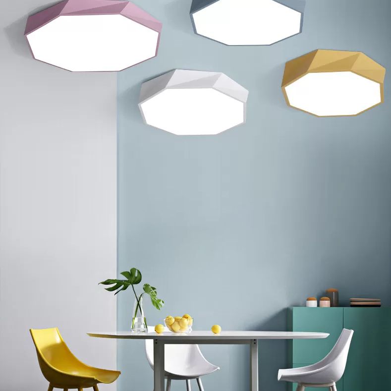 Macaron Octagonal Ceiling Lighting Metal Bedroom Flush Mount Led Light with Acrylic Diffuser