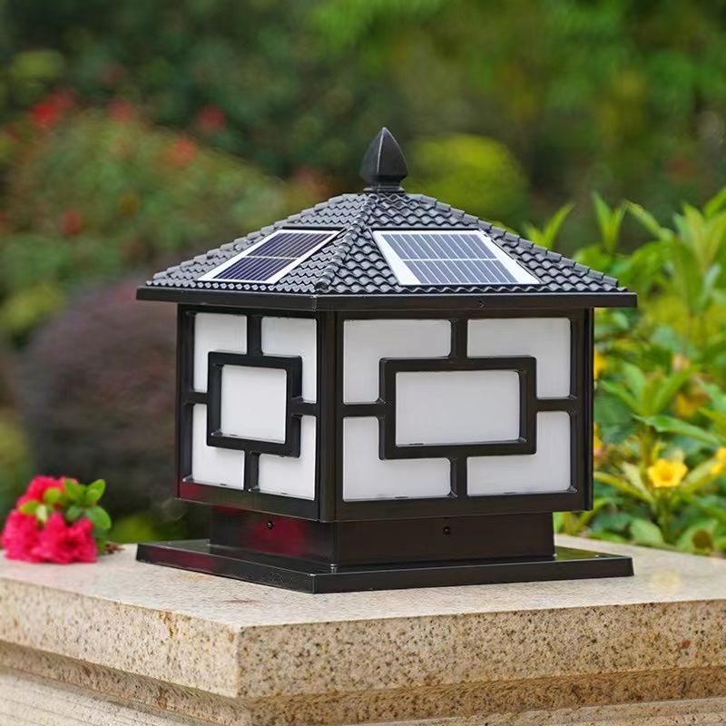 Metal Rectangle Shape Solar Pillar Lamp Modern 1 Light Waterproof Outdoor Light