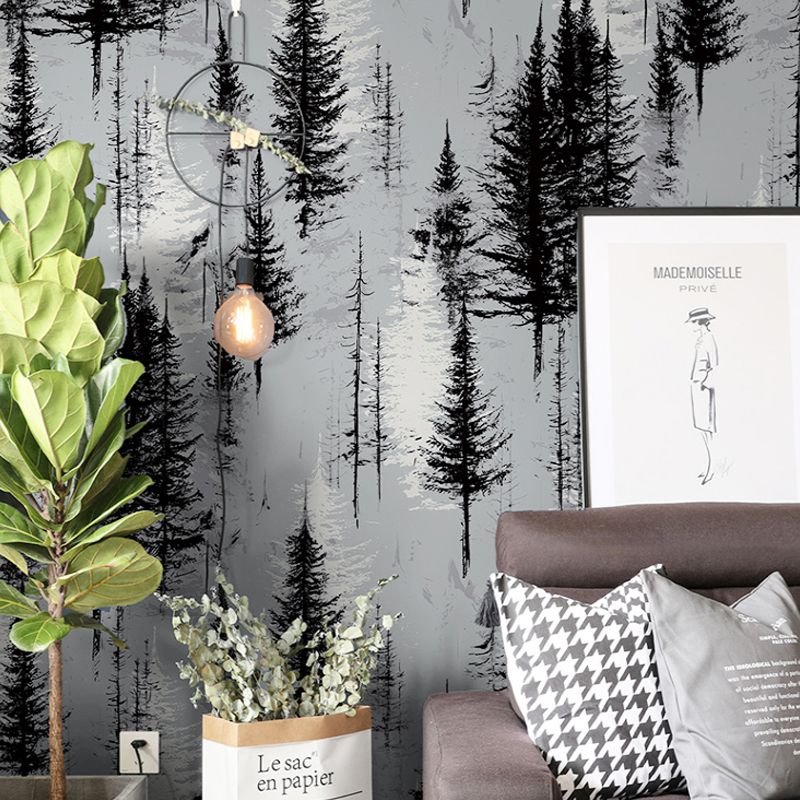 Pine Tree Forest Wallpaper Roll Nordic Style Smooth Surface Wall Decoration for Living Room