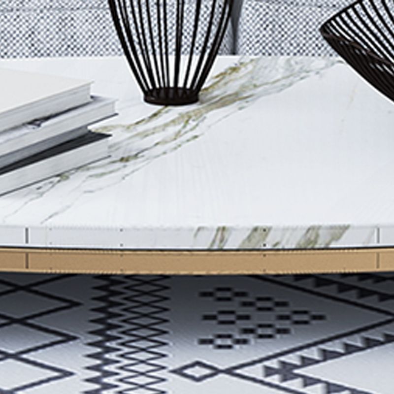 Oval Stone Top Coffee Table with 4 Metal Legs Single Coffee Table