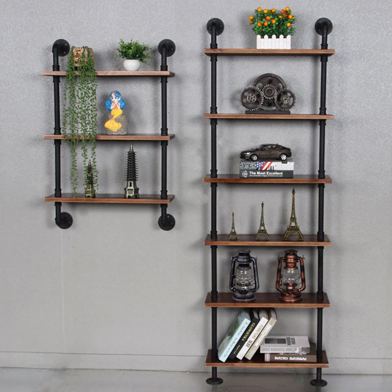 Metal Floating Bookcase Industrial Style Closed Back Shelf for Home Office