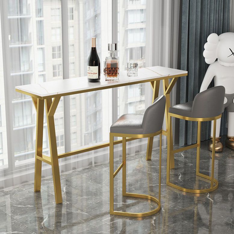 Rectangle Pub Set 1/3/5 Pcs Bar Table and Stools with Gold Metal Frame