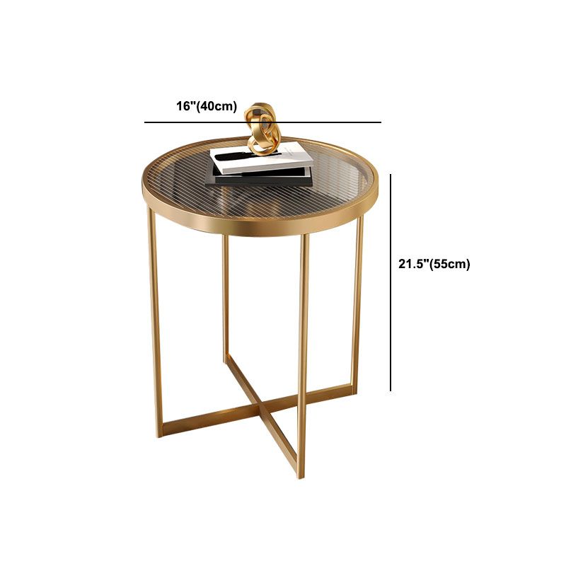 21.65" Tall Iron Cross Legs End Table Round Glass Top Side Table