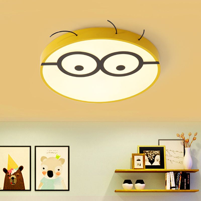 Kids Cartoon Character Flushmount Light Acrylic Kindergarten LED Ceiling Fixture in Yellow