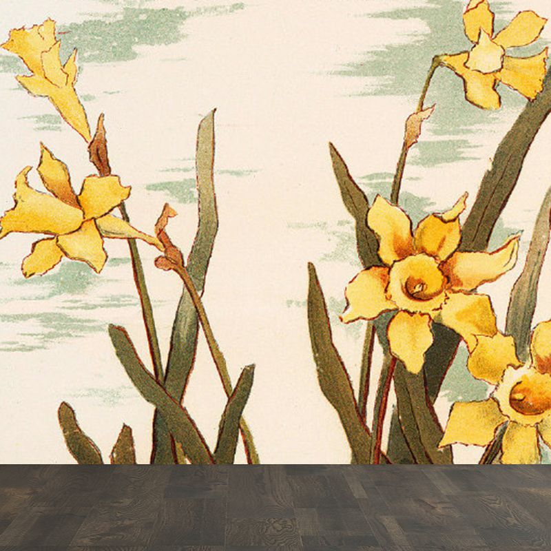 Yellow Flowers Mural Decal Florentine Contemporary Stain-Proof Wall Art for Kitchen