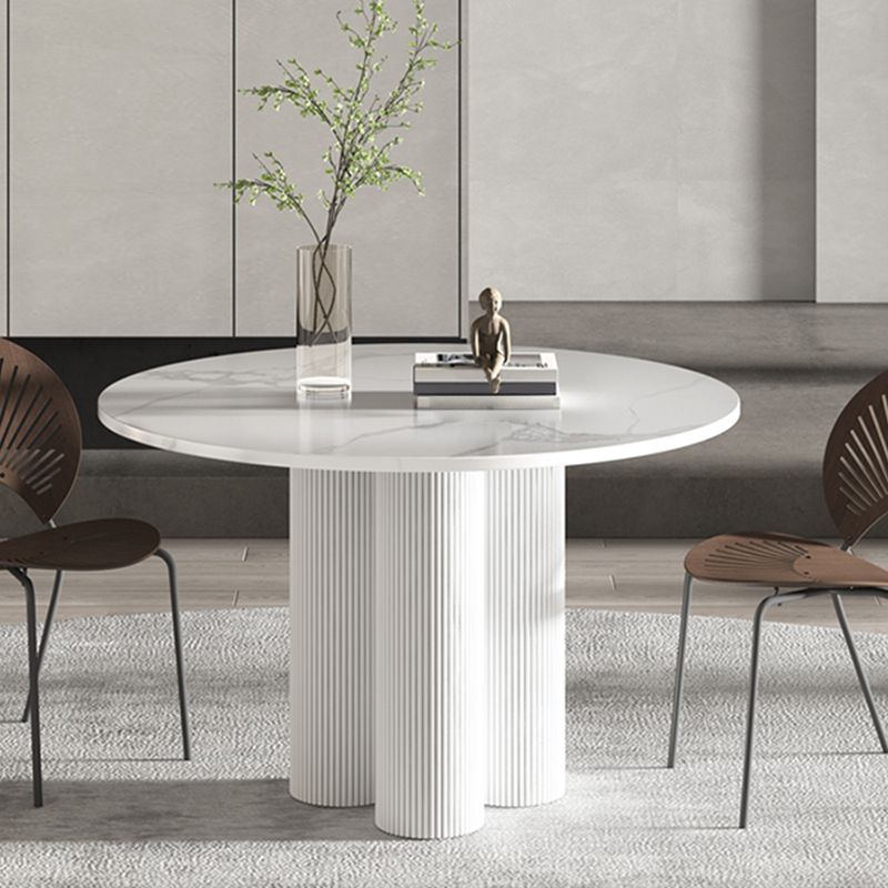Round Standard Height Dining Table Modern Stone and Metal White Dinette Table