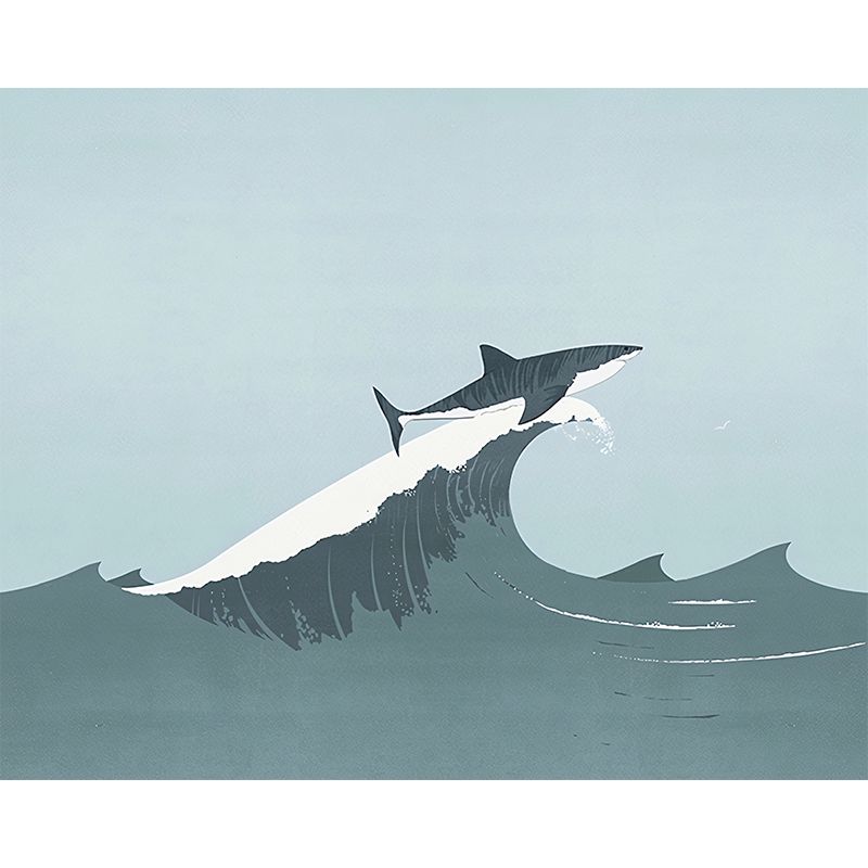 Stain-Resistant Whale Wall Mural Decal Non-Woven Fabric Simple Wall Art for Boy's Bedroom