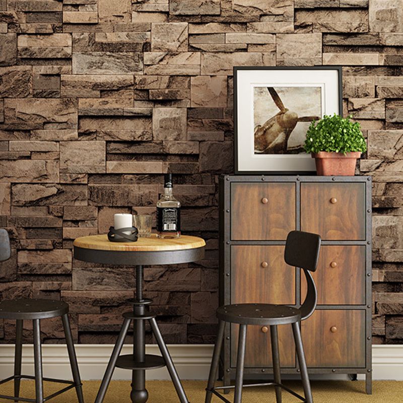 3D Marble Brick Wallpaper Roll Industrial PVC Wall Covering in Dark Color for Home