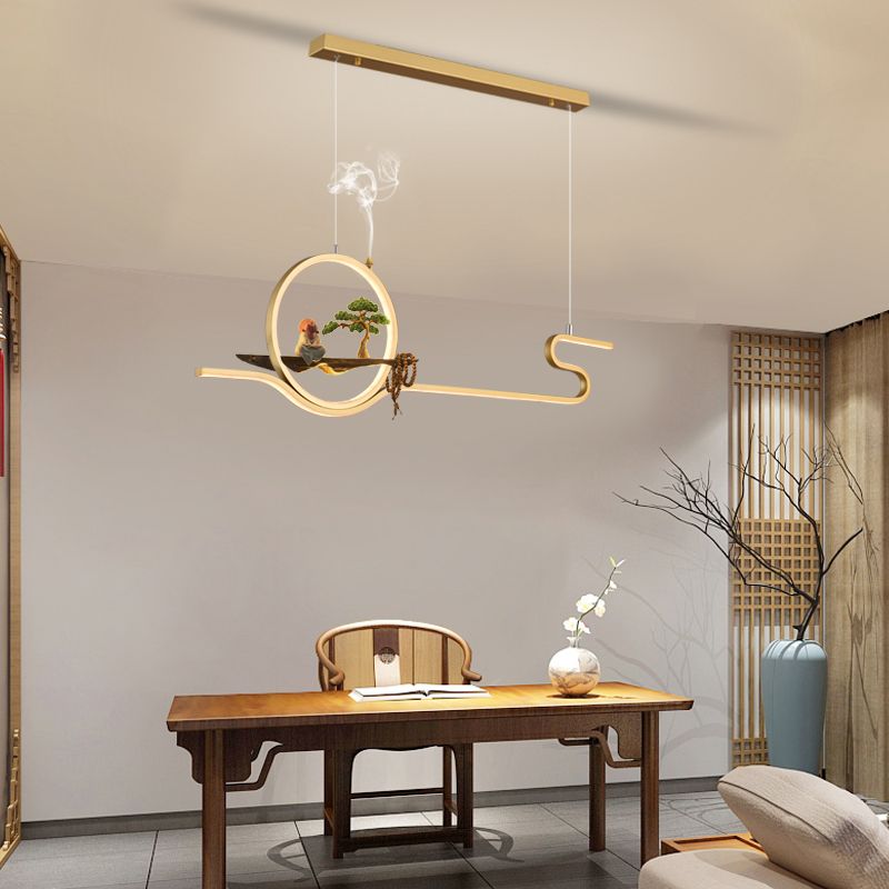 Tea Room Modern Island Lighting 2 Lights LED Linear Aluminum Pendant Light